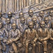 Bonded Marble Hand Sculpted Plaque of "The 1927 Solvay Conference – A Defining Moment in Science", a Statues.com Exclusive