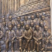 Bonded Marble Hand Sculpted Plaque of "The 1927 Solvay Conference – A Defining Moment in Science", a Statues.com Exclusive