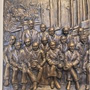 Bonded Marble Hand Sculpted Plaque of "The 1927 Solvay Conference – A Defining Moment in Science", a Statues.com Exclusive