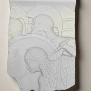 Bonded Marble Wall Relief Fragment replica showing ancient greek warriors in battle, museum replica statue