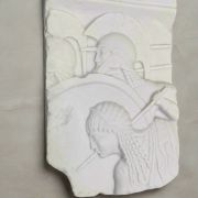 Bonded Marble Wall Relief Fragment replica showing ancient greek warriors in battle, museum replica statue