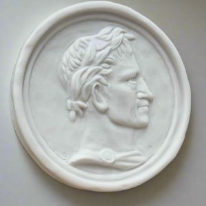 Bonded Marble wall plaque with carved relief of Julius Caesar, Roman Emperor and Former Dictator