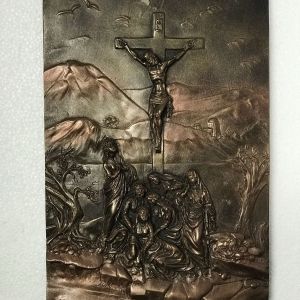 Bonded Marble statue plaque showing the Crucifixion Wall Relief