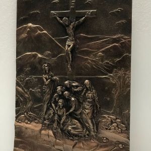 Bonded Marble statue plaque showing the Crucifixion Wall Relief