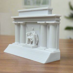 Bonded Marble statue replica of the Lincoln Memorial facade in Washington, D.C., highlighting intricate neoclassical craftsmanship and historical significance.