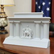 Bonded Marble statue replica of the Lincoln Memorial facade in Washington, D.C., highlighting intricate neoclassical craftsmanship and historical significance.