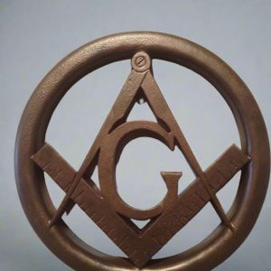 Bonded Marble statue of a Masonic Square and Compass Wall Relief