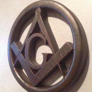 Bonded Marble statue of a Masonic Square and Compass Wall Relief