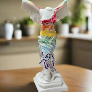 Bonded Marble Nike of Samothrace replica gift statue with colorful features, Greek island discovery