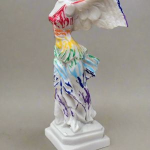 Bonded Marble Nike of Samothrace replica gift statue with colorful features, Greek island discovery