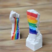 White Bonded Marble Custom Made Statue of Solidarity Fists 