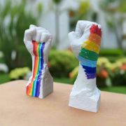 White Bonded Marble Custom Made Statue of Solidarity Fists 