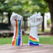 White Bonded Marble Custom Made Statue of Solidarity Fists 