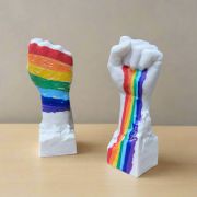 White Bonded Marble Custom Made Statue of Solidarity Fists 