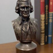Bonded Marble bust of Thomas Jefferson gift sized model perfect for any shelf or desk, shown here in bronze tone finish