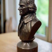 Bonded Marble bust of Thomas Jefferson gift sized model perfect for any shelf or desk, shown here in bronze tone finish