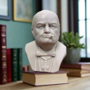 White Bonded Marble Winston Churchill bust with cigar in mouth and bow tie