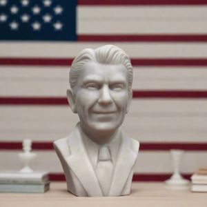 White bonded marble mini bust of ronald reagan