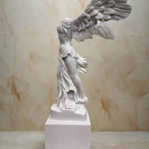 White Bonded Marble statue replica of Nike of Samothrace  with large base